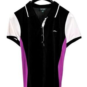 LAUREN RALPH LAUREN Womens L Black/Magenta Golf Cycling Short Sleeve Polo Shirt